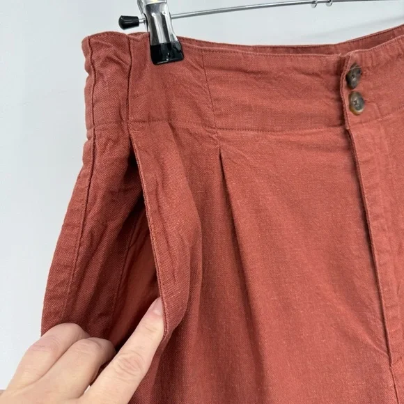 Marine Layer Flora High Waisted Loose Hemp Pleated Trouser in Henna Size 12